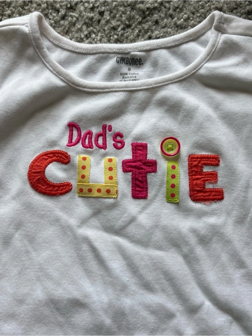 Gymboree White 'Dad's Cutie' Short Sleeve Tee Appliqué Sz 9 Vintage Y2K 90s